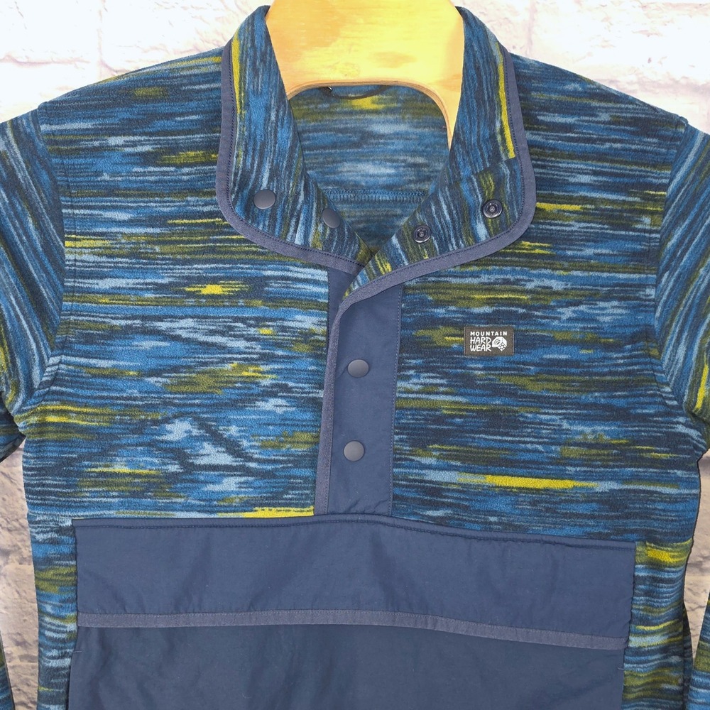 Mountain Hardwear Men Microchill Snap Neck Fleece Pullover Blue Green Sz Small